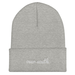 Over South Text Logo (White Text) Embroidered Cuffed Beanie