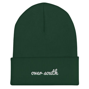 Over South Text Logo (White Text) Embroidered Cuffed Beanie