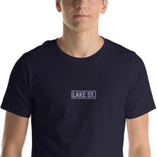 Load image into Gallery viewer, Embroidered Lake St Logo (Navy) Short-Sleeve Unisex T-Shirt (Centered Logo)
