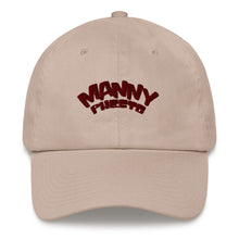 Load image into Gallery viewer, Manny Phesto Text Logo (Sexy Red Text) Embroidered Dad Hat
