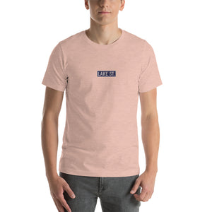 Embroidered Lake St Logo (Navy) Short-Sleeve Unisex T-Shirt (Centered Logo)