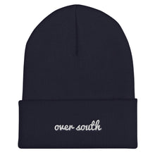 Load image into Gallery viewer, Over South Text Logo (White Text) Embroidered Cuffed Beanie
