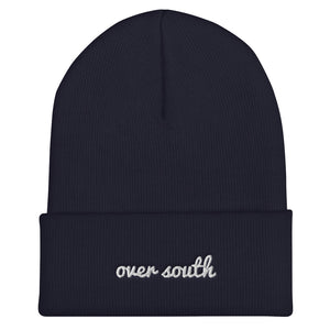 Over South Text Logo (White Text) Embroidered Cuffed Beanie