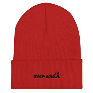 Over South Text Logo (Black Text) - Embroidered Cuffed Beanie