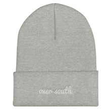 Load image into Gallery viewer, Over South Text Logo (White Text) Embroidered Cuffed Beanie
