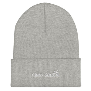 Over South Text Logo (White Text) Embroidered Cuffed Beanie