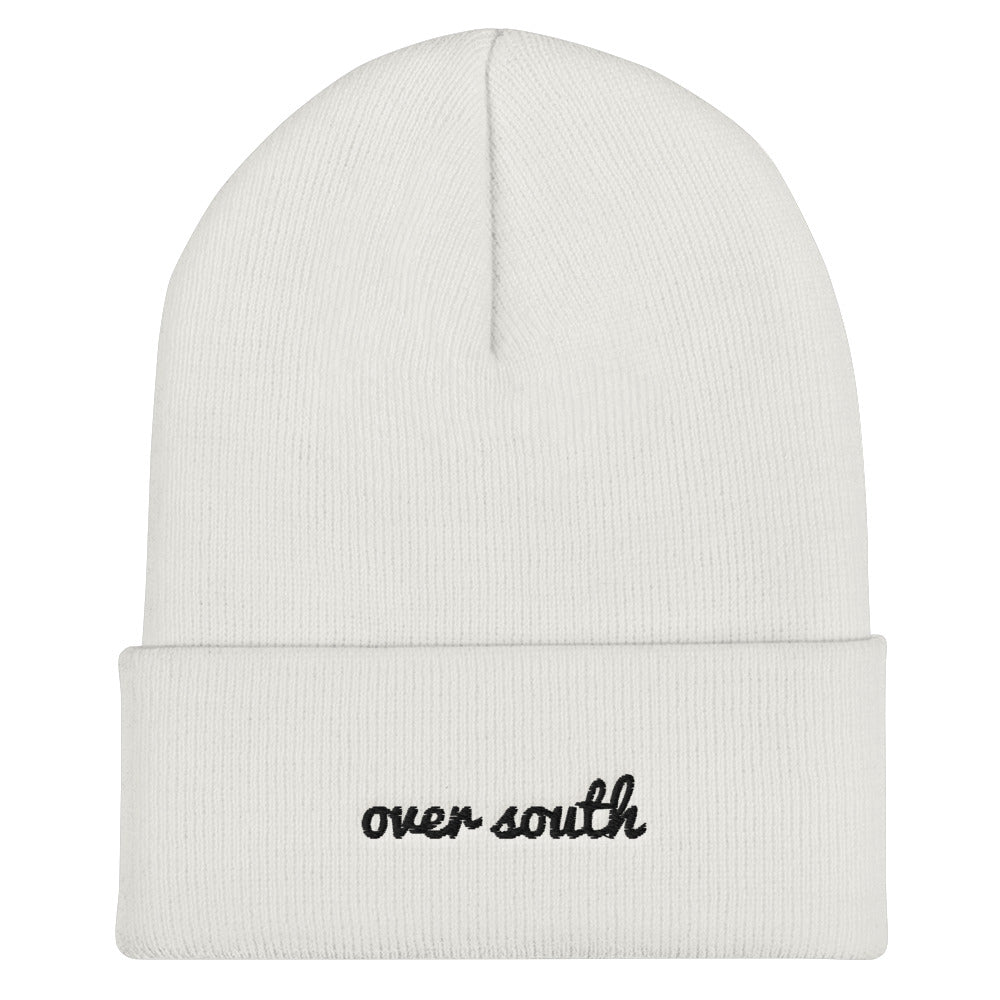 Over South Text Logo (Black Text) - Embroidered Cuffed Beanie