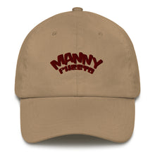Load image into Gallery viewer, Manny Phesto Text Logo (Sexy Red Text) Embroidered Dad Hat
