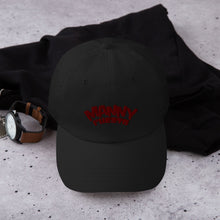 Load image into Gallery viewer, Manny Phesto Text Logo (Sexy Red Text) Embroidered Dad Hat
