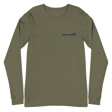 Load image into Gallery viewer, Embroidered Over South Text Logo (Navy Text) - Unisex Long Sleeve Tee
