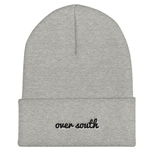 Over South Text Logo (Black Text) - Embroidered Cuffed Beanie