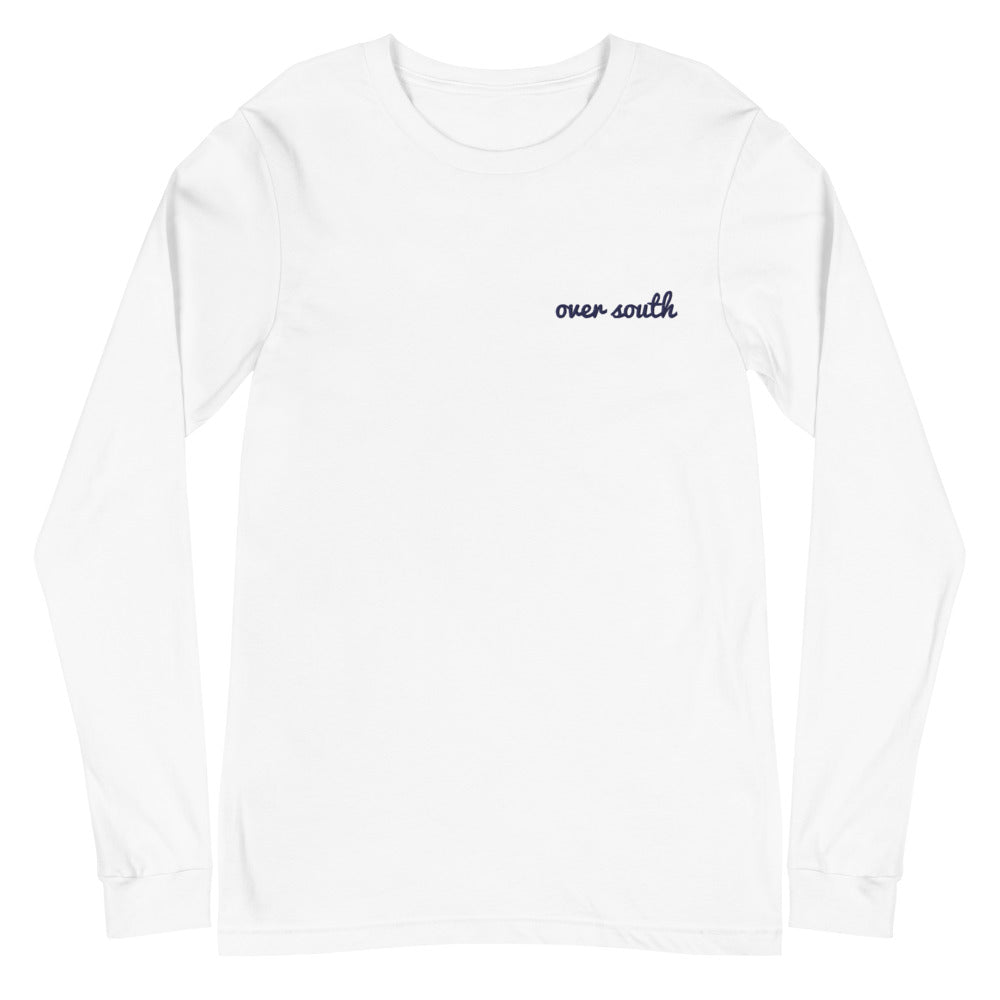 Embroidered Over South Text Logo (Navy Text) - Unisex Long Sleeve Tee