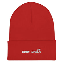 Load image into Gallery viewer, Over South Text Logo (White Text) Embroidered Cuffed Beanie
