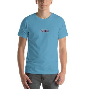 Embroidered Lake St Logo (Navy) Short-Sleeve Unisex T-Shirt (Centered Logo)