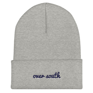 Over South Text Logo (Navy Text) Cuffed Beanie