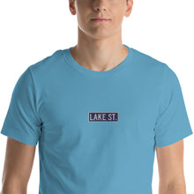 Load image into Gallery viewer, Embroidered Lake St Logo (Navy) Short-Sleeve Unisex T-Shirt (Centered Logo)
