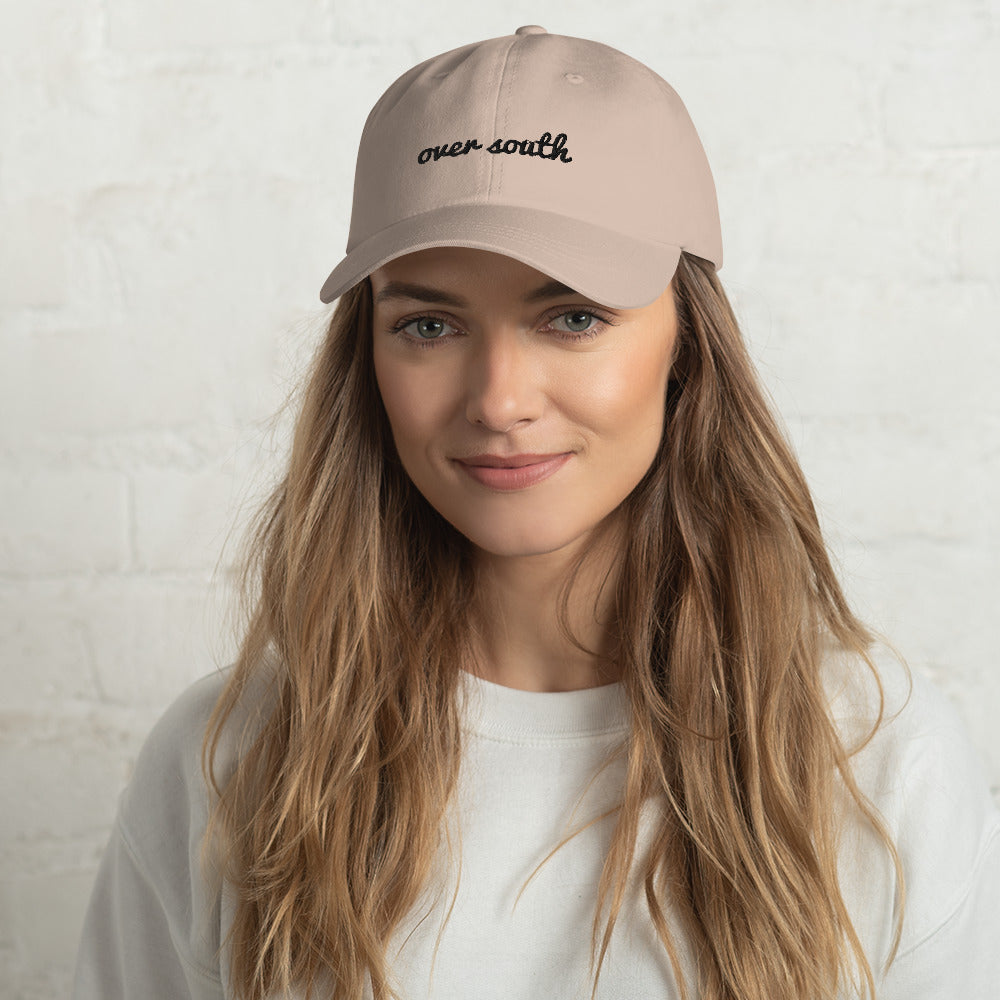 Over South Text Logo (Black Text) - Embroidered Dad Hat