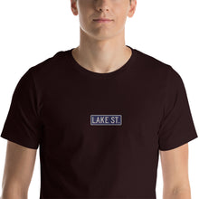 Load image into Gallery viewer, Embroidered Lake St Logo (Navy) Short-Sleeve Unisex T-Shirt (Centered Logo)
